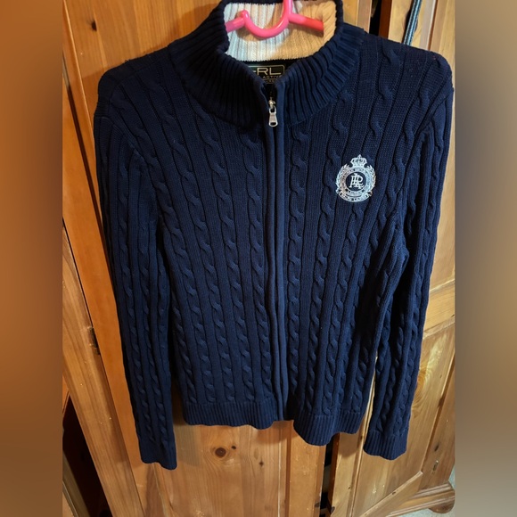 Ralph Lauren Navy Cardigan with Cream Collar - Picture 2 of 5